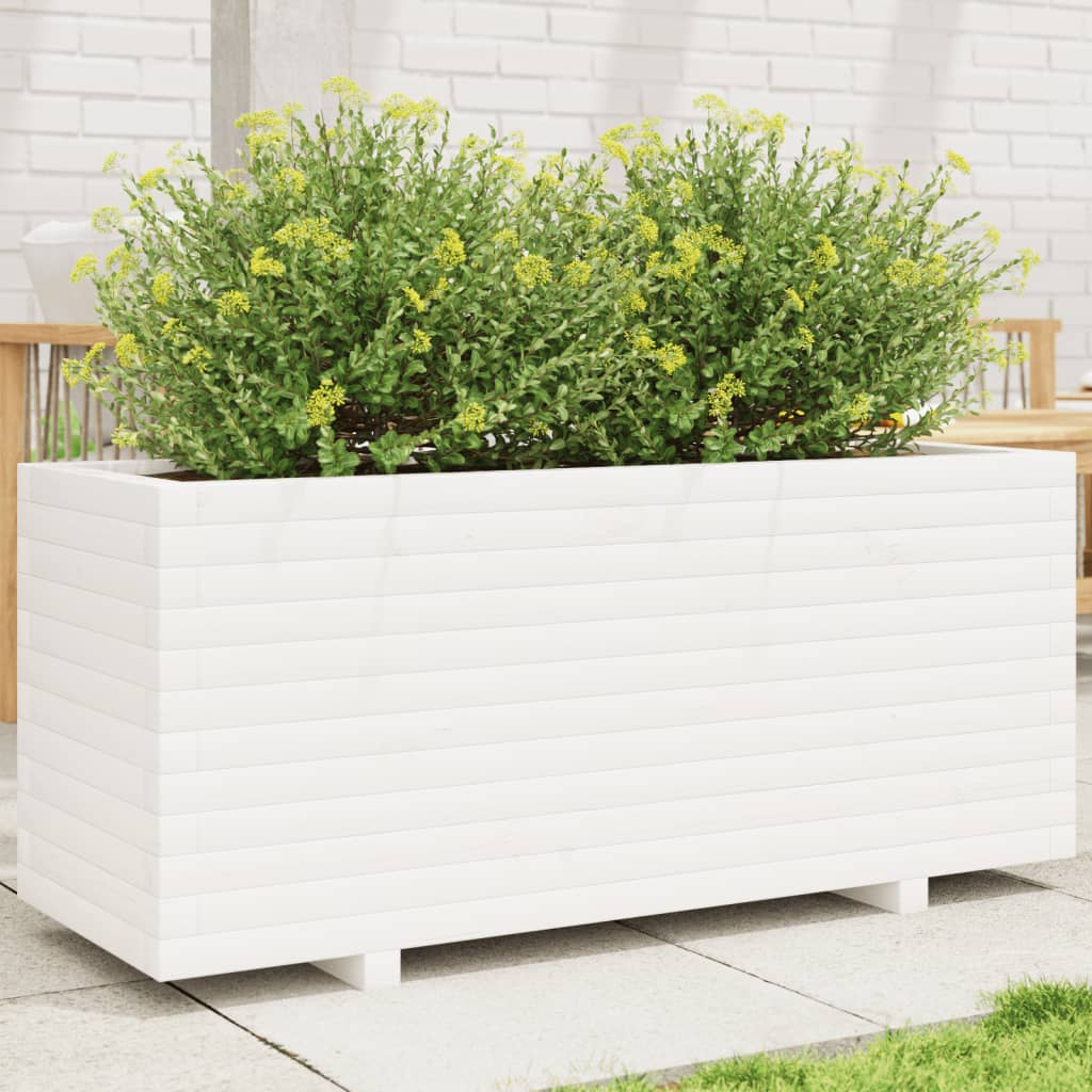 Fioriera da Giardino Bianca 110x40x49,5 cm Legno Massello Pino 3282560