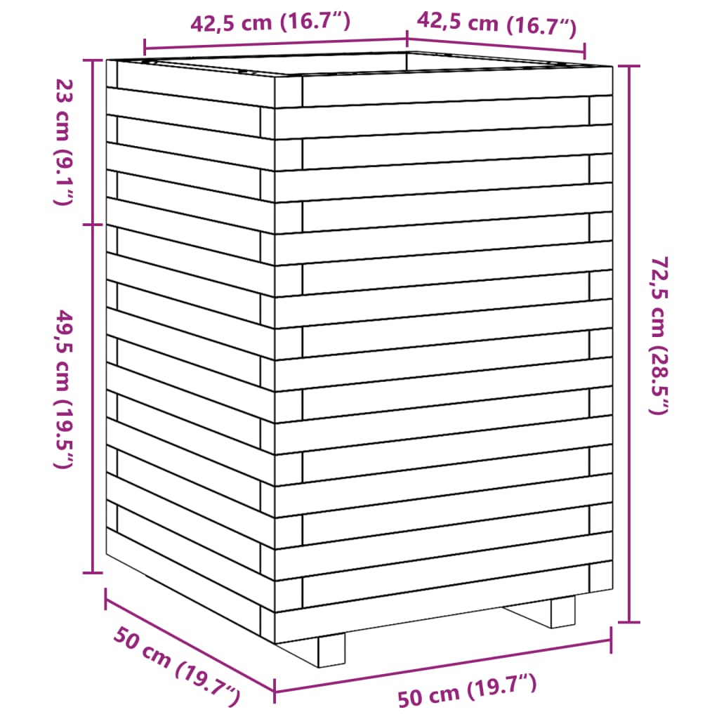 Fioriera Giardino Marrone Cera 50x50x72,5cm Legno Massello Pino 3282576