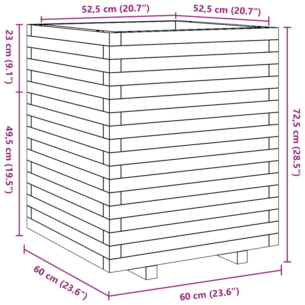 Fioriera da Giardino Bianca 60x60x72,5cm Legno Massello di Pino 3282580