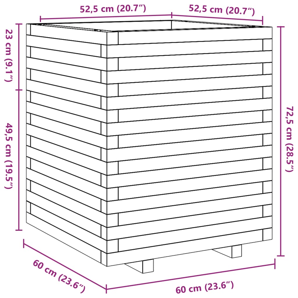 Fioriera da Giardino 60x60x72,5 cm in Legno di Pino Impregnato 3282583