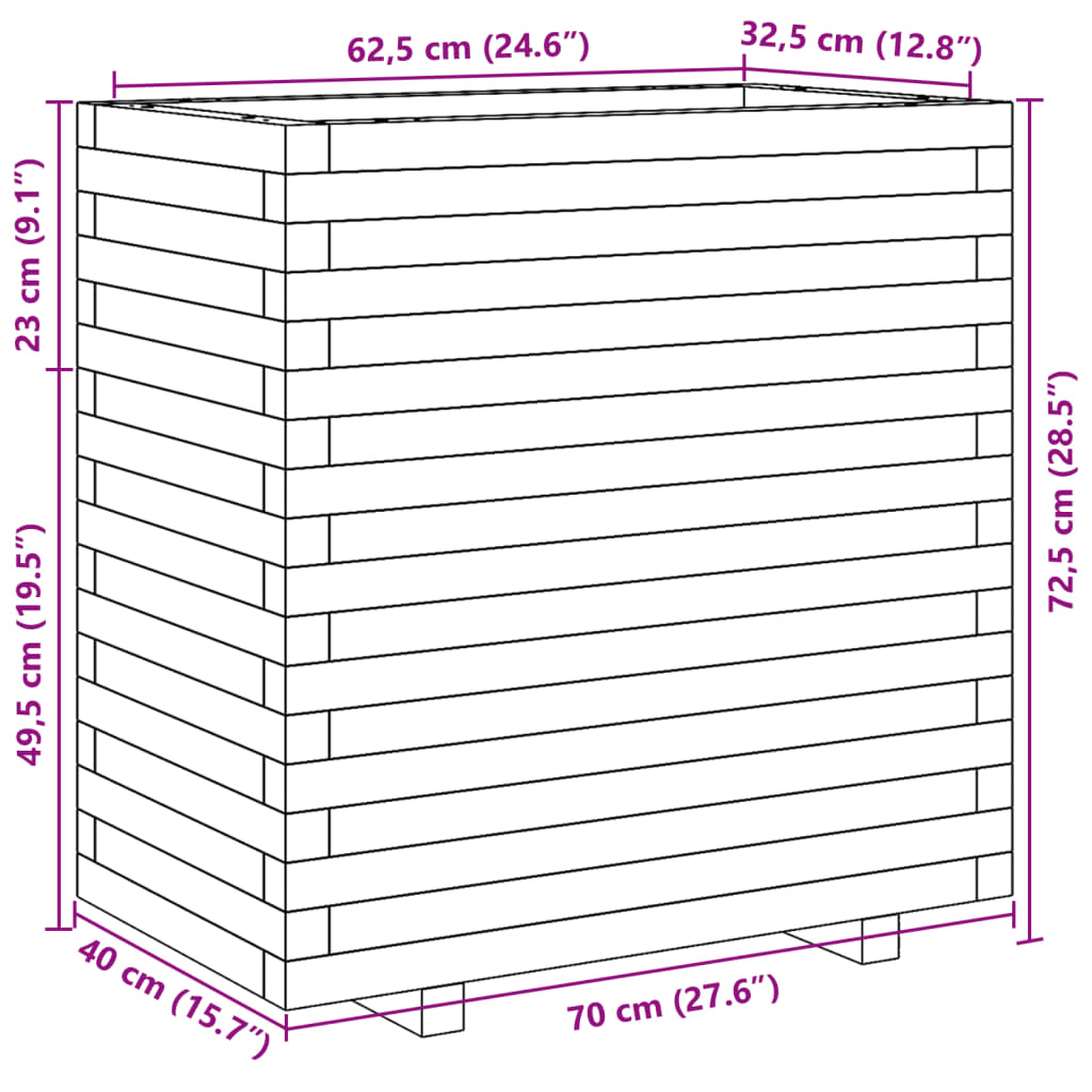 Fioriera da Giardino Bianca 70x40x72,5cm Legno Massello di Pino 3282590