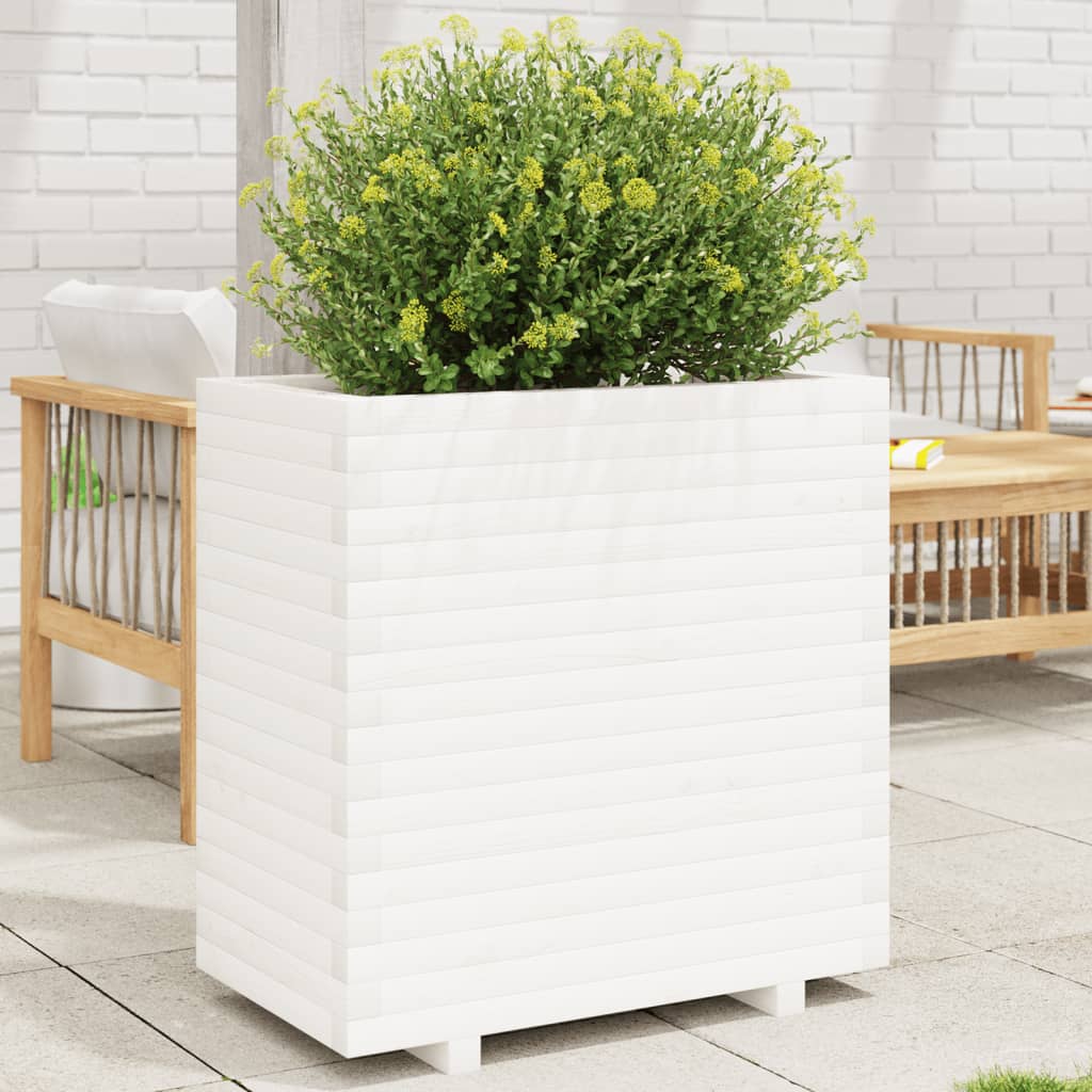 Fioriera da Giardino Bianca 70x40x72,5cm Legno Massello di Pino 3282590