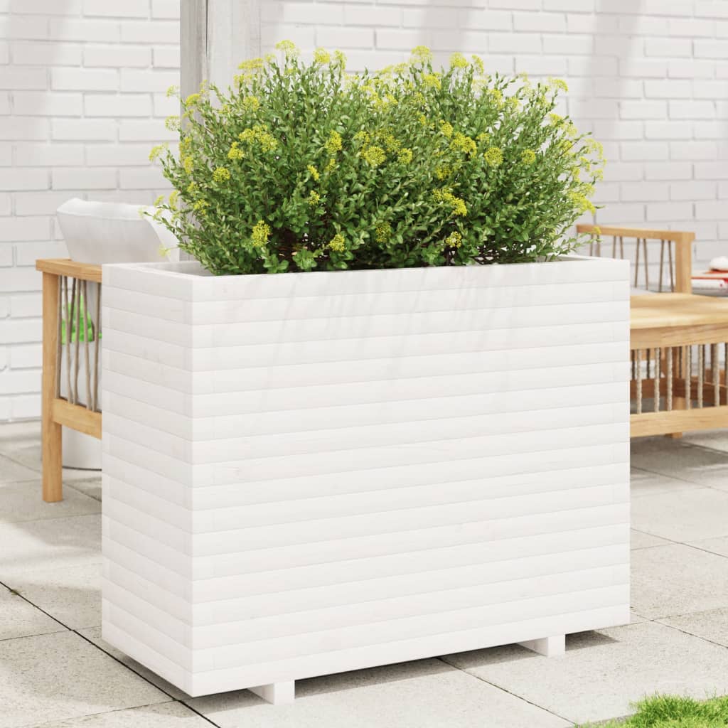 Fioriera da Giardino Bianca 90x40x72,5cm Legno Massello di Pino 3282595