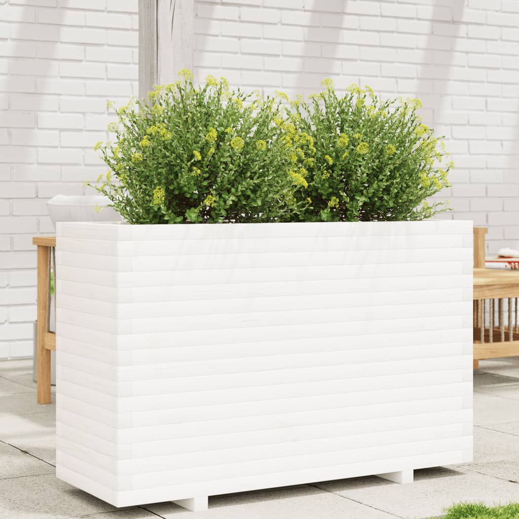 Fioriera da Giardino Bianca 110x40x72,5 cm Legno Massello Pino 3282600