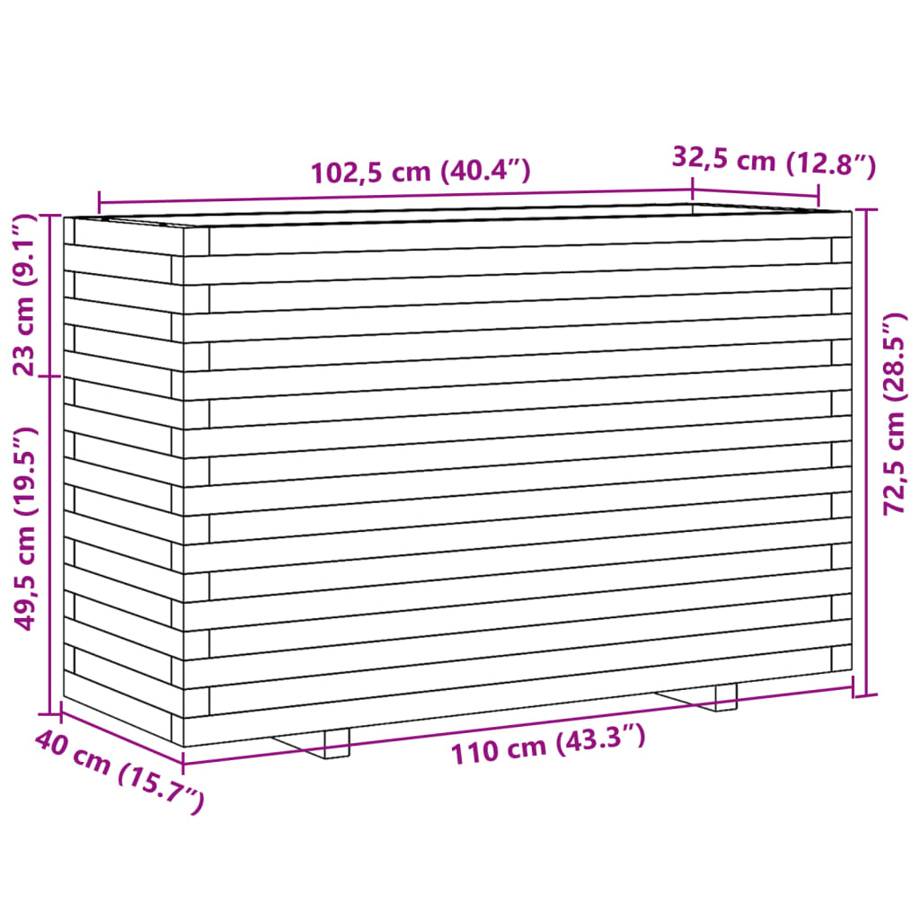 Fioriera da Giardino Bianca 110x40x72,5 cm Legno Massello Pino 3282600