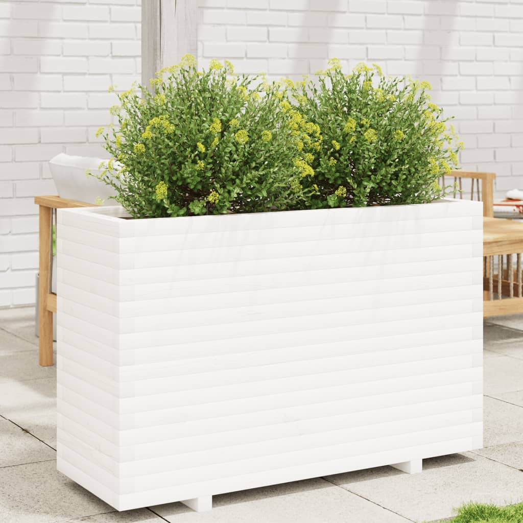 Fioriera da Giardino Bianca 110x40x72,5 cm Legno Massello Pino 3282600