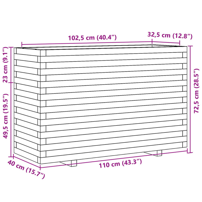 Fioriera Giardino Marrone Cera 110x40x72,5 Legno Massello Pino 3282601