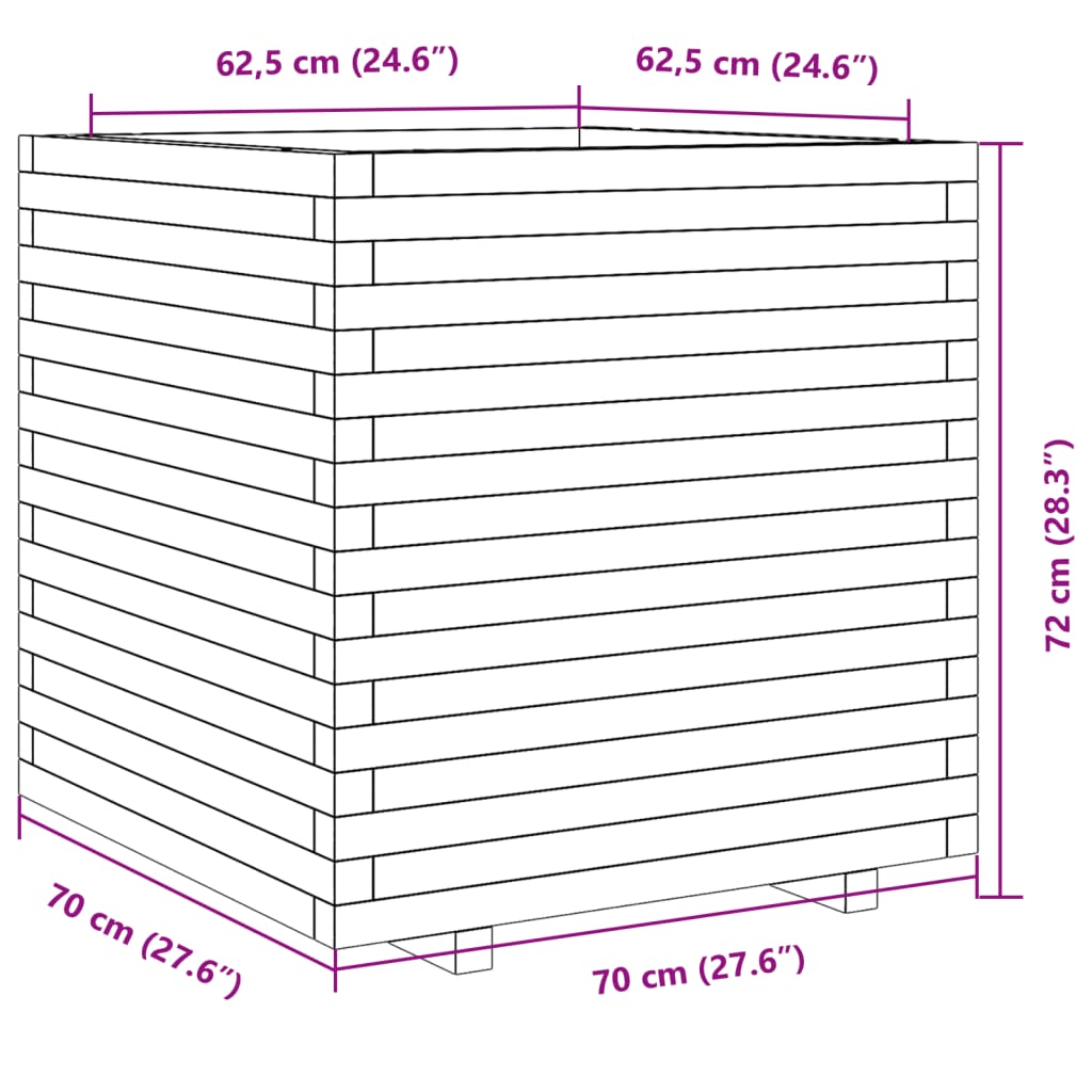 Fioriera Giardino Marrone Cera 70x70x72 cm Legno Massello Pino 3282621