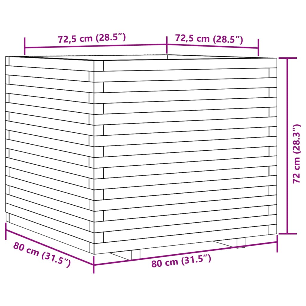 Fioriera da Giardino Bianca 80x80x72 cm Legno Massello di Pino 3282625