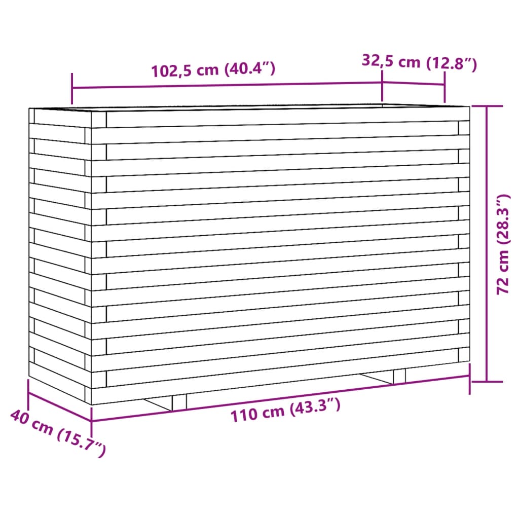 Fioriera da Giardino Bianca 110x40x72 cm Legno Massello di Pino 3282640