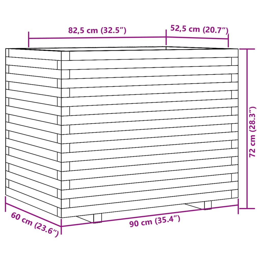 Fioriera Giardino Marrone Cera 90x60x72 cm Legno Massello Pino 3282646