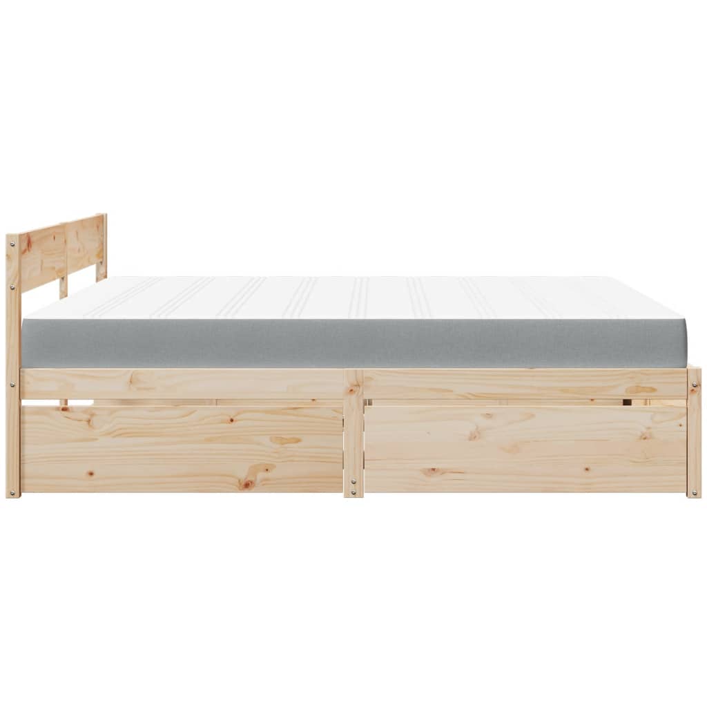 Letto con Cassetti e Materasso 180x200 cm Legno Massello Pino 3281889