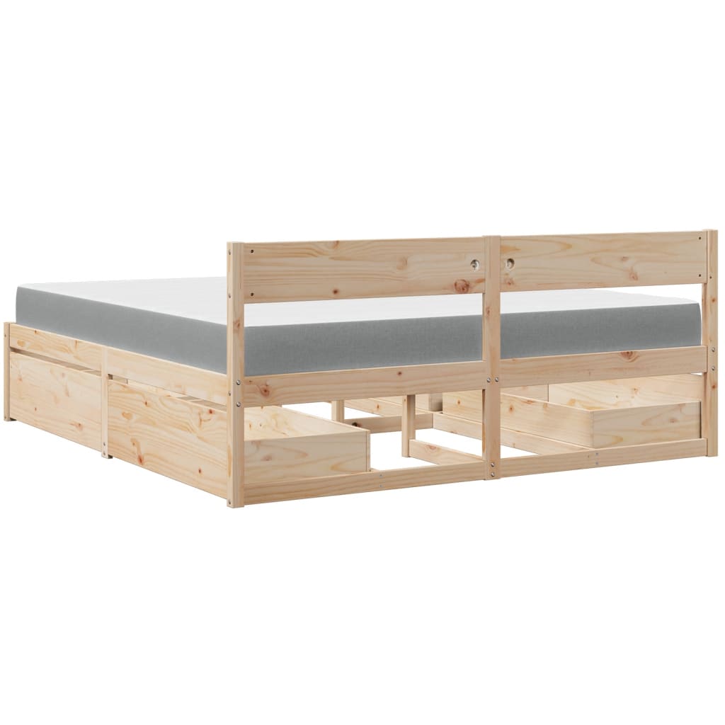 Letto con Cassetti e Materasso 180x200 cm Legno Massello Pino 3281889