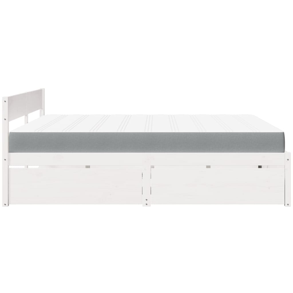 Letto Cassetti e Materasso Bianco 180x200cm Legno Massello Pino 3281890