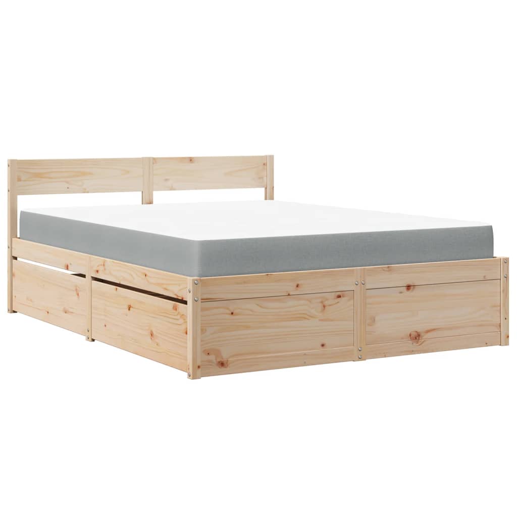 Letto con Cassetti e Materasso 140x200 cm Legno Massello Pino 3281898