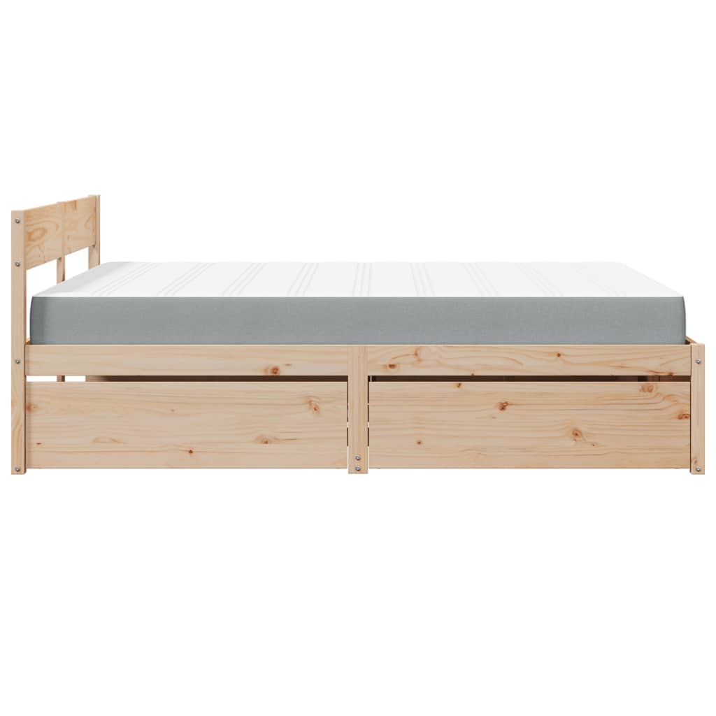 Letto con Cassetti e Materasso 140x200 cm Legno Massello Pino 3281898