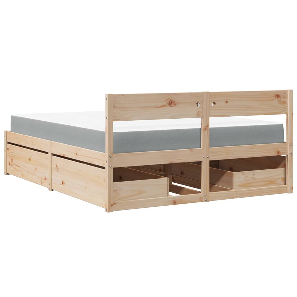 Letto con Cassetti e Materasso 140x200 cm Legno Massello Pino 3281898