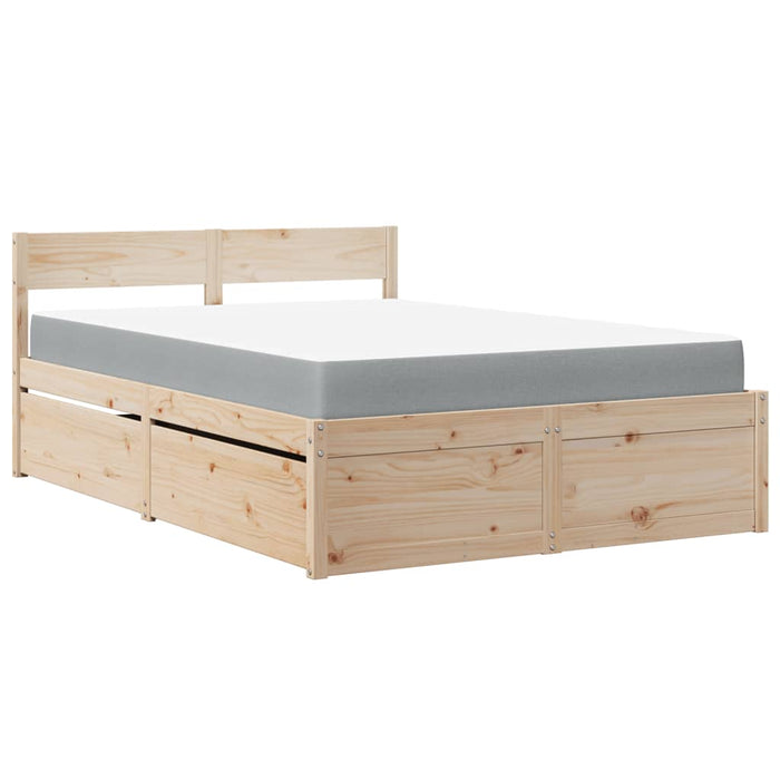 Letto con Cassetti e Materasso 120x200 cm Legno Massello Pino 3281901