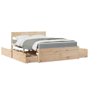 Letto con Cassetti e Materasso 120x200 cm Legno Massello Pino 3281901