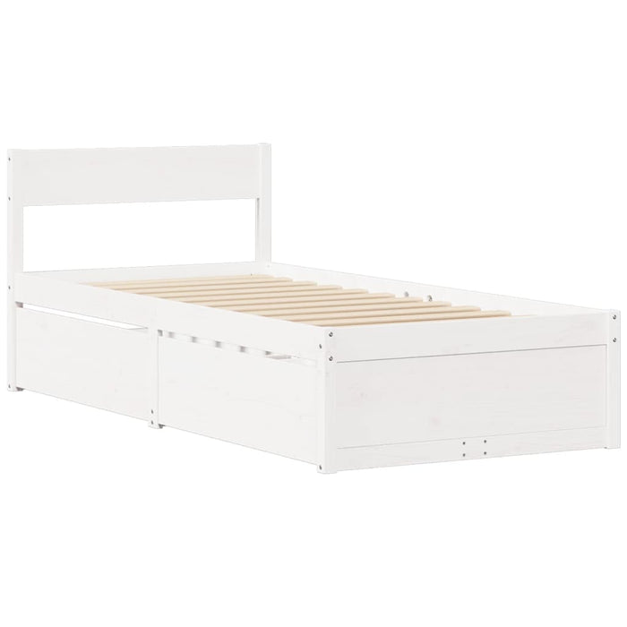 Letto Cassetti e Materasso Bianco 100x200cm Legno Massello Pino 3281905