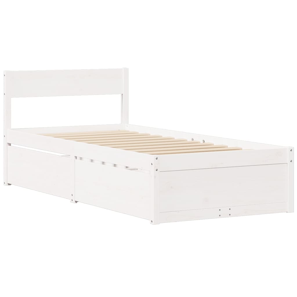 Letto Cassetti e Materasso Bianco 90x200 cm Legno Massello Pino 3281908