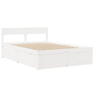 Letto Cassetti e Materasso Bianco 140x190cm Legno Massello Pino 3281911