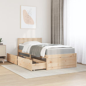 Letto con Cassetti e Materasso 90x190 cm Legno Massello di Pino 3281919