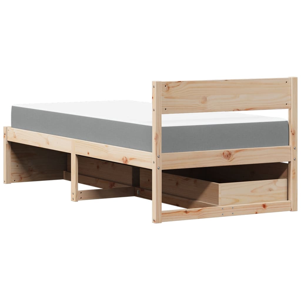 Letto con Cassetti e Materasso 90x190 cm Legno Massello di Pino 3281919