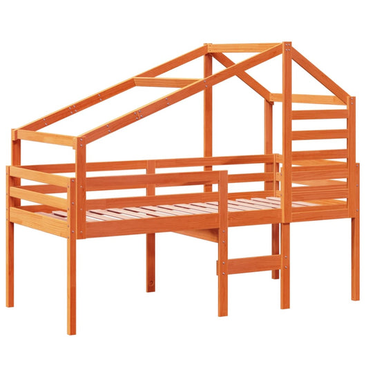 Letto a Soppalco con Tetto Cera 90x190cm Legno Massello di Pino 3281982