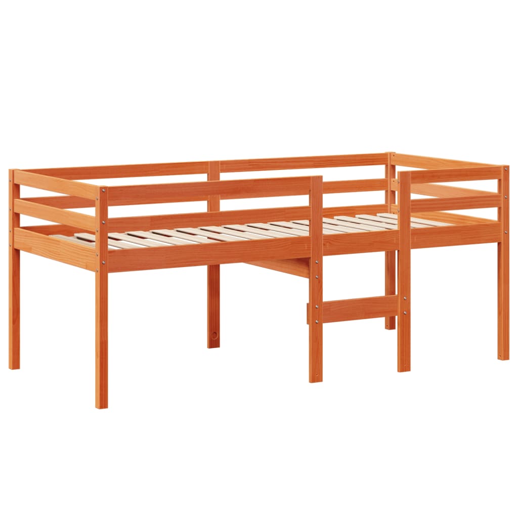 Letto a Soppalco con Tetto Cera 90x190cm Legno Massello di Pino 3281982