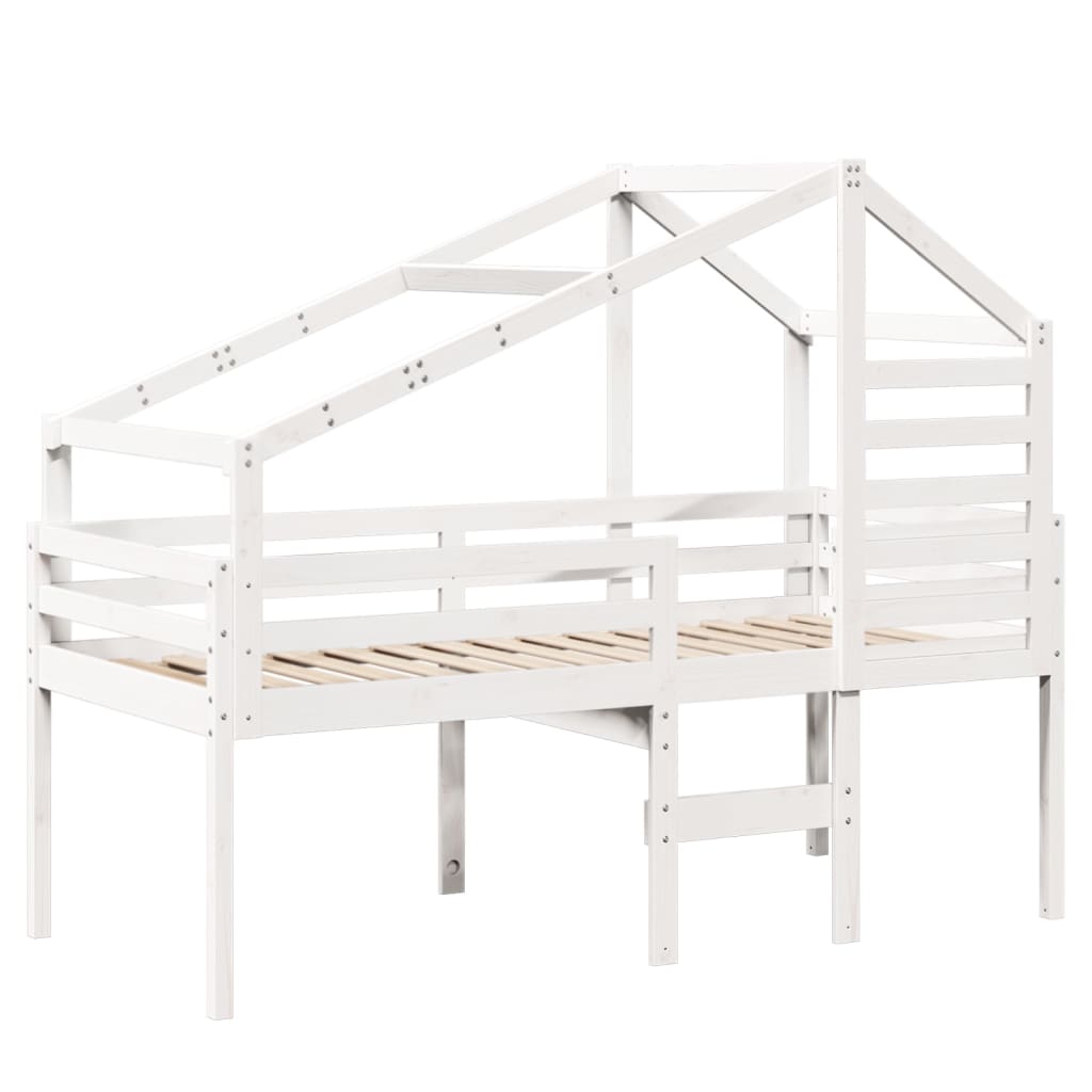 Letto a Soppalco con Tetto Bianco 75x190 cm in Legno di Pino 3281984