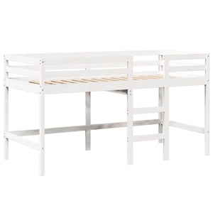 Letto Soppalco con Scala e Tetto Bianco 80x200 cm Massello Pino 3281987