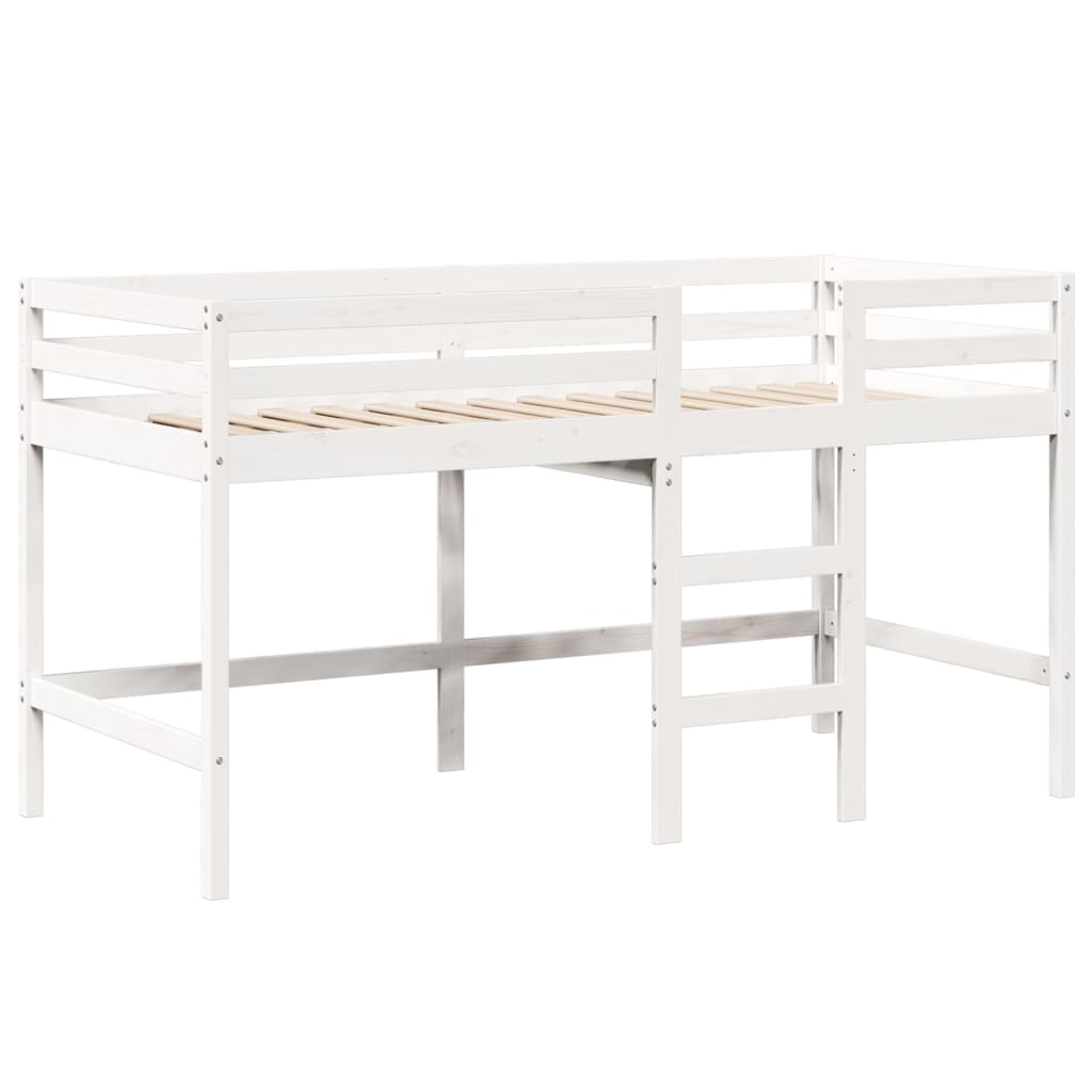 Letto Soppalco con Scala e Tetto Bianco 90x200 cm Massello Pino 3281989