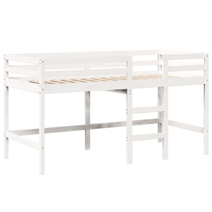 Letto Soppalco con Scala e Tetto Bianco 90x200 cm Massello Pino 3281989