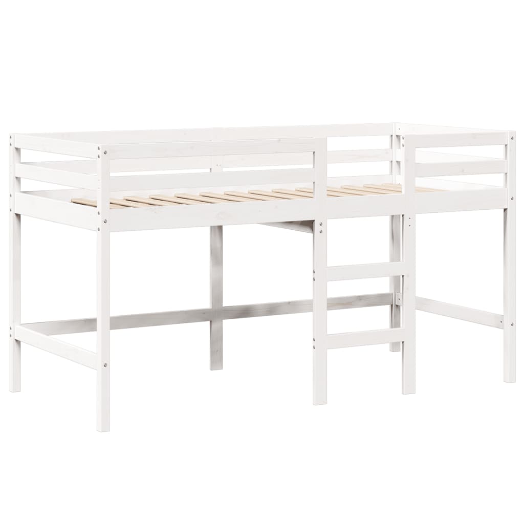 Letto Soppalco con Scala e Tetto Bianco 90x190 cm Massello Pino 3281991