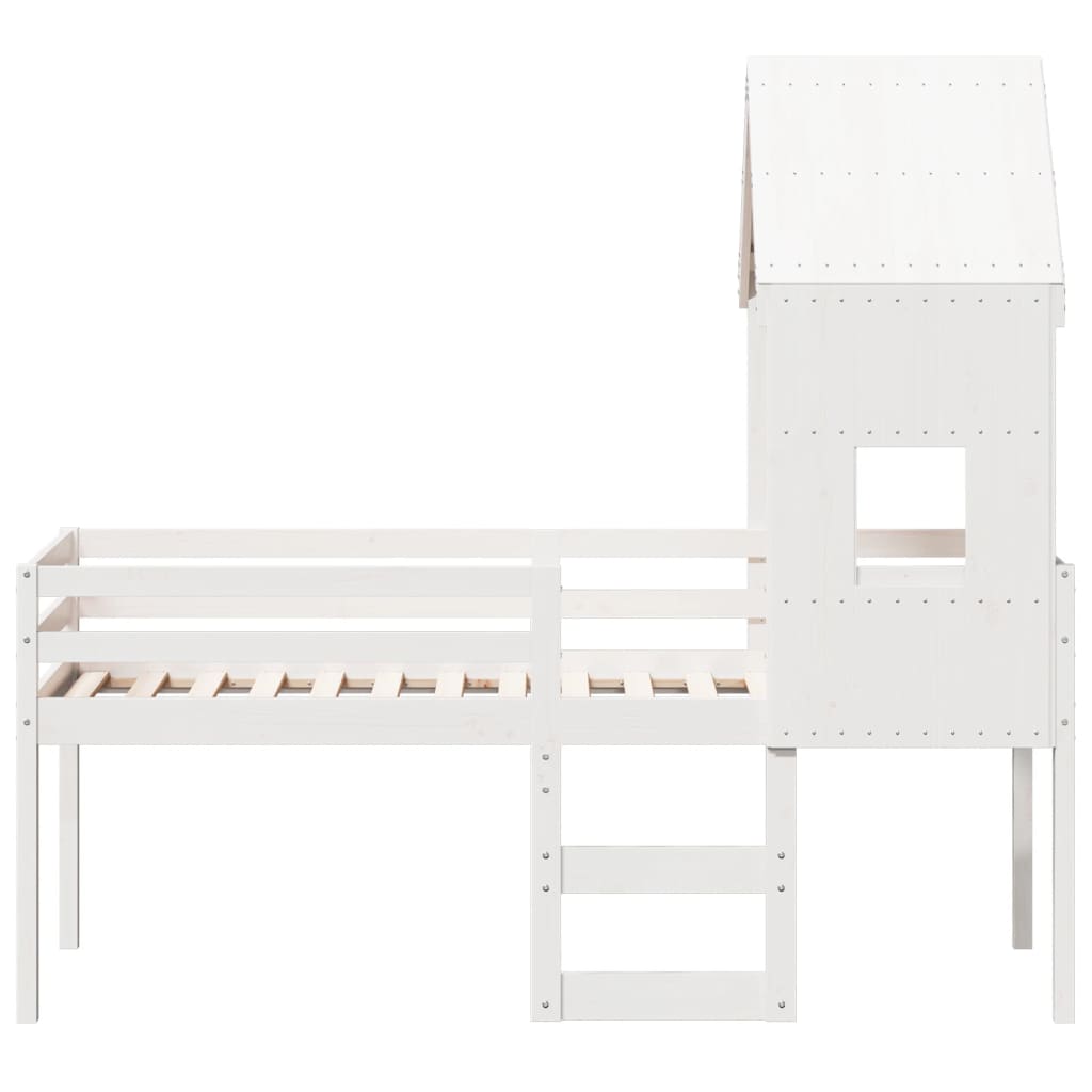 Letto a Soppalco con Tetto Bianco 90x200 cm in Legno di Pino 3282014