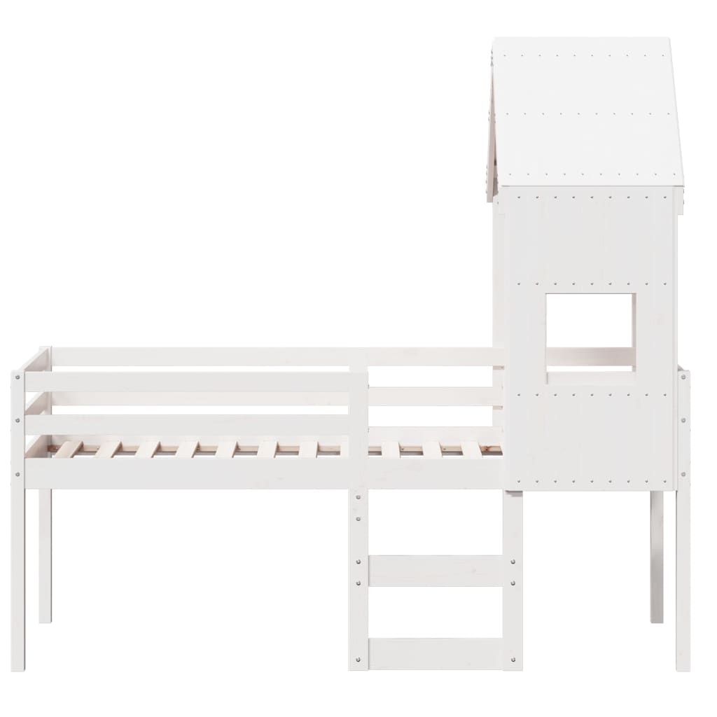 Letto a Soppalco con Tetto Bianco 75x190 cm in Legno di Pino 3282020