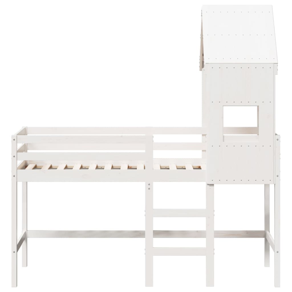 Letto Soppalco con Scala e Tetto Bianco 90x190 cm Massello Pino 3282027