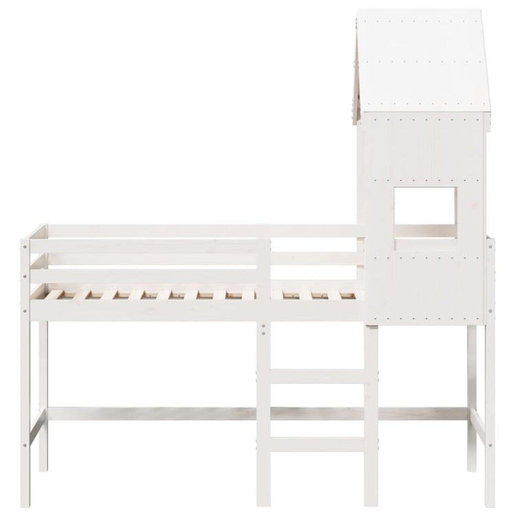 Letto Soppalco con Scala e Tetto Bianco 90x190 cm Massello Pino 3282027