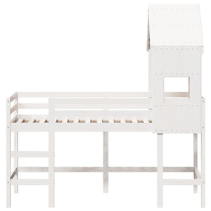 Letto Soppalco con Scala e Tetto Bianco 90x190 cm Massello Pino 3282033