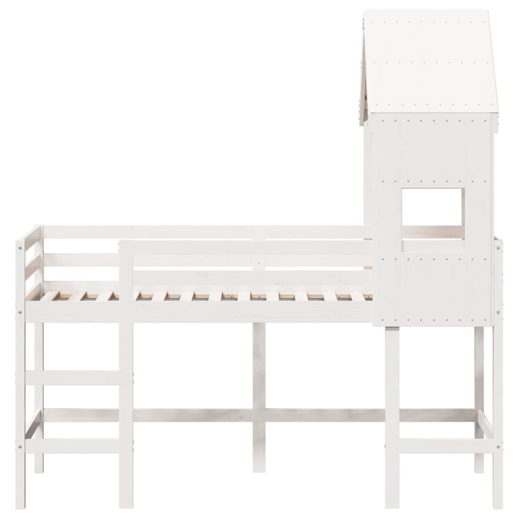 Letto Soppalco con Scala e Tetto Bianco 90x190 cm Massello Pino 3282033