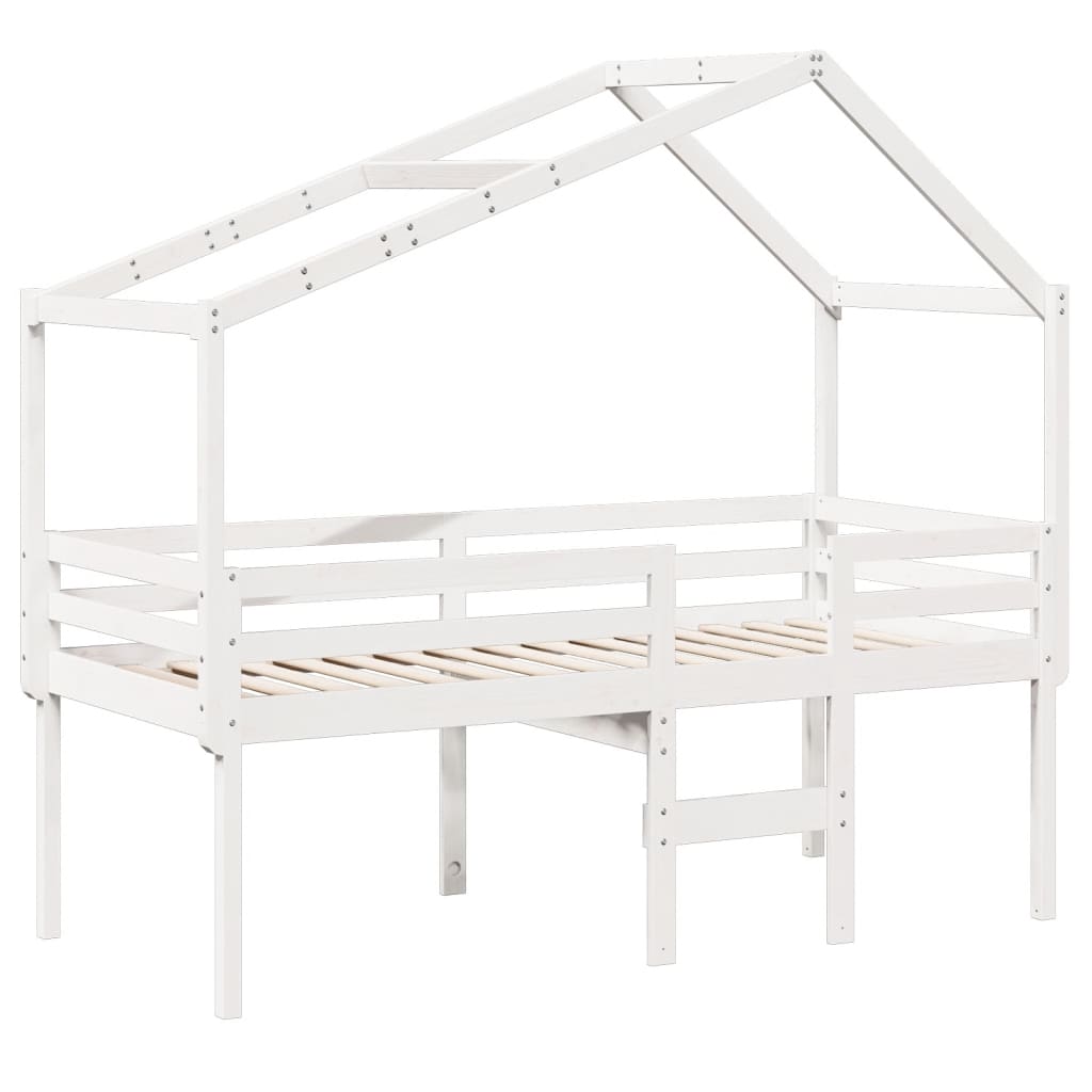 Letto a Soppalco con Tetto Bianco 90x200 cm Legno Massello Pino 3282053