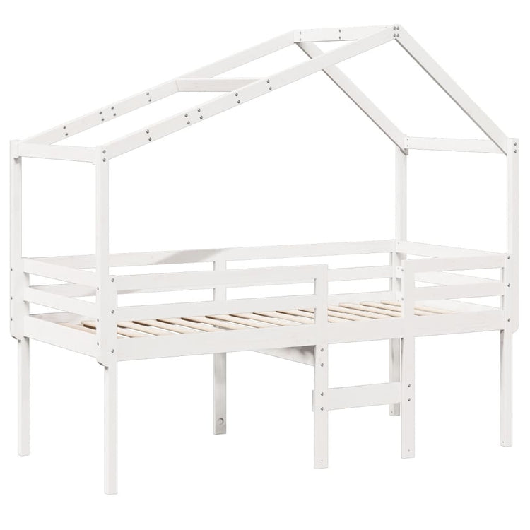 Letto a Soppalco con Tetto Bianco 90x200 cm Legno Massello Pino 3282053