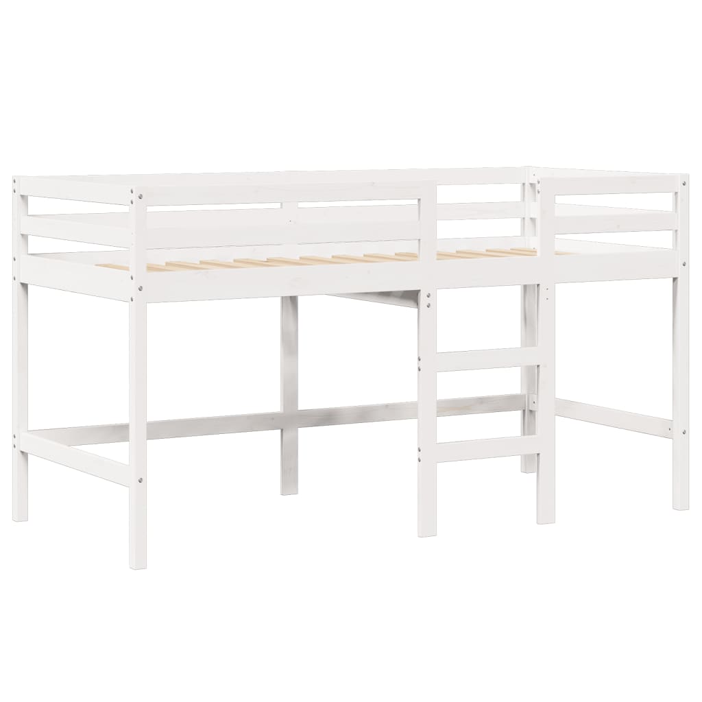 Letto Soppalco con Scala e Tetto Bianco 90x200 cm Massello Pino 3282065