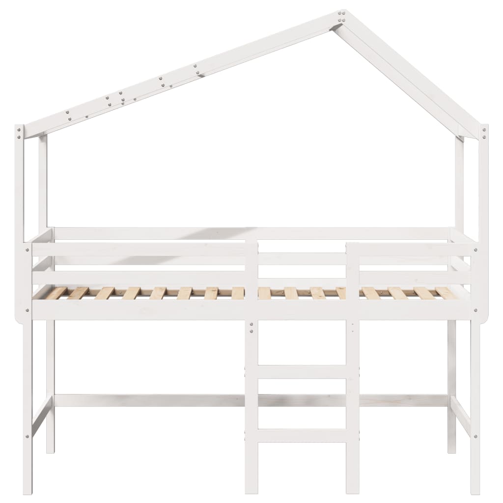 Letto Soppalco con Scala e Tetto Bianco 80x200 cm Massello Pino 3282067