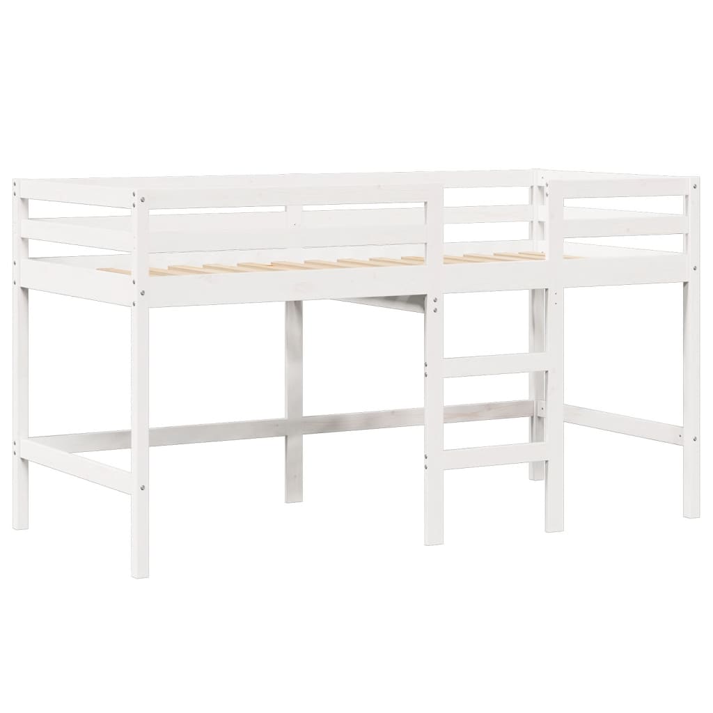 Letto Soppalco con Scala e Tetto Bianco 80x200 cm Massello Pino 3282067