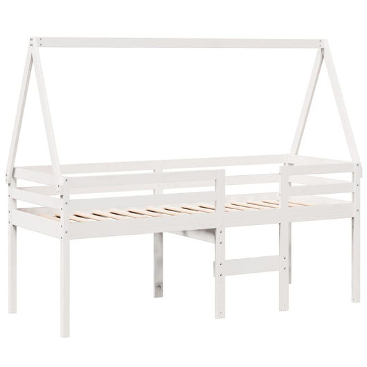 Letto a Soppalco con Tetto Bianco 80x200 cm in Legno di Pino 3282096