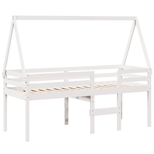 Letto a Soppalco con Tetto Bianco 90x190 cm in Legno di Pino 3282099