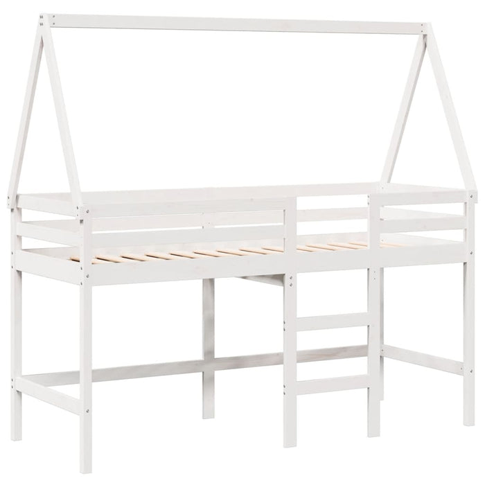 Letto Soppalco con Scala e Tetto Bianco 90x190 cm Massello Pino 3282109