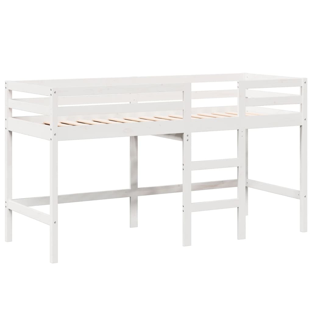 Letto Soppalco con Scala e Tetto Bianco 90x190 cm Massello Pino 3282109